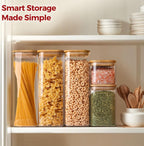 Rectangle Glass Storage Containers with Lids, Glass Jars with Bamboo Lids for Spaghetti, Pasta, Kitchen Pantry Storage Containers (2 pack 2.2qt)