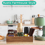 ALELION Acacia Wood Coffee Station Organizer for Countertop - 7 Compartments Coffee Bar Accessories and Organizer with Removable Dividers - Coffee and Tea Condiment storage Organizer