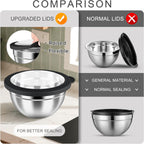 HaWare Mixing Bowls with Airtight Clear Lids, 6-Piece Stainless Steel Strong Nesting Bowls Set, Metal Salad Bowl for Cooking, Prepping, Baking, Serving & Food Storage, Size 4.6, 3, 1.5QT, Black