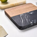 I-LAN 4 Pack 4 x 4 Inch Squre Natural Wood and Marbel Style Coasters for Drinks，Marble and Natural Wood Joint Mixed Modern Style Heat-Resistant Coaster Set for Home Kitchen