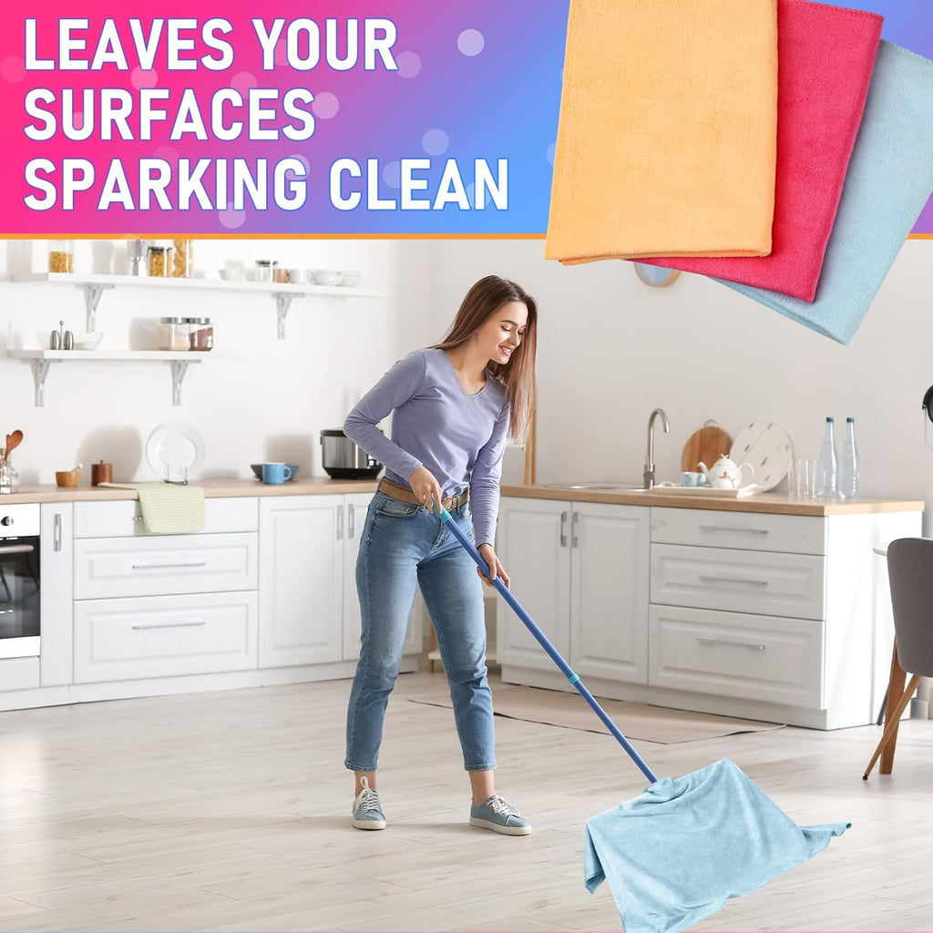 Newwiee 6 Pcs Extra Large Microfiber Cleaning Cloth 30" x 20" Washable Reusable Microfiber Towel Streak Free Lint Free Cloth for Cleaning Home Glass Office Window Bathrooms (Pink,Yellow,Light Blue)