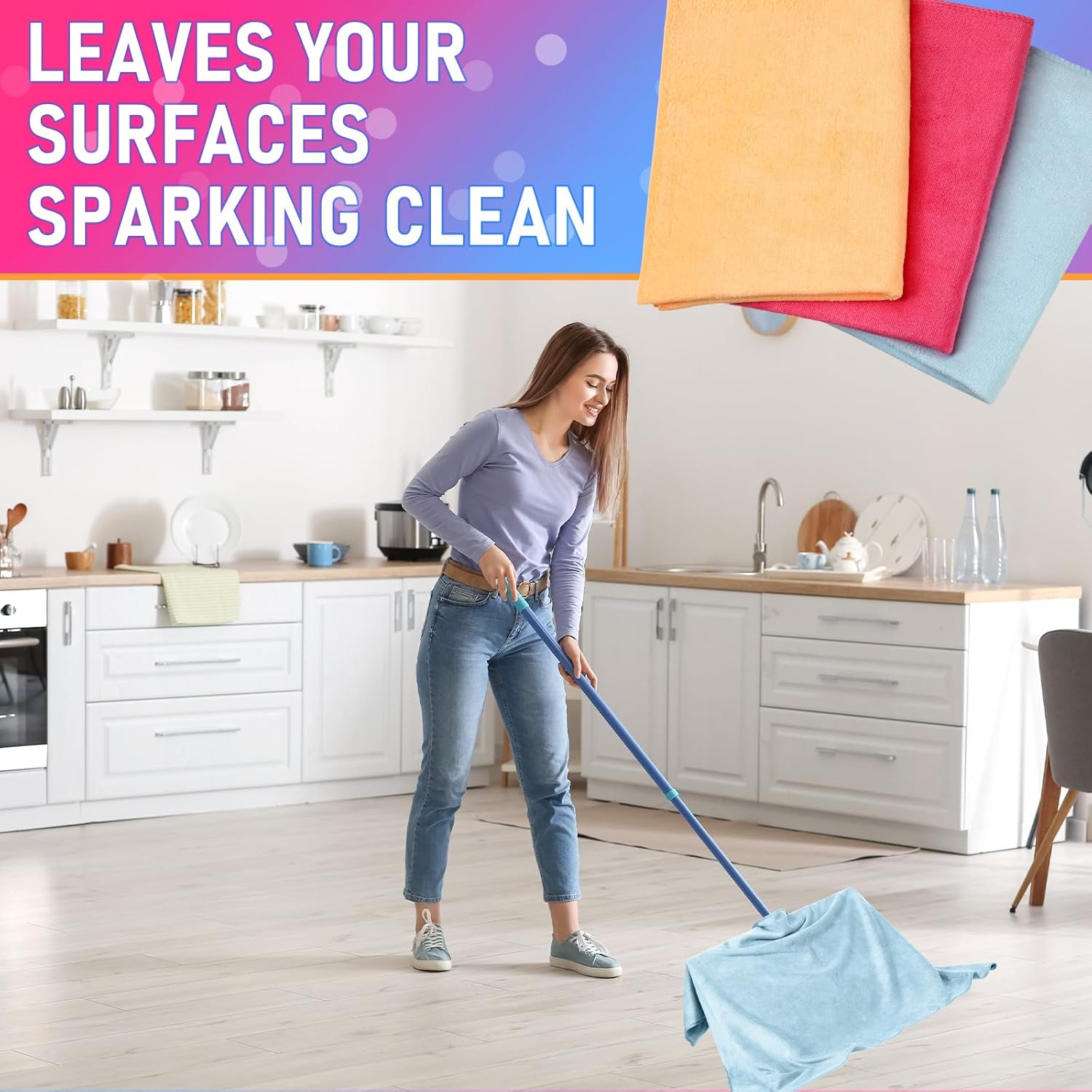 Newwiee 6 Pcs Extra Large Microfiber Cleaning Cloth 30" x 20" Washable Reusable Microfiber Towel Streak Free Lint Free Cloth for Cleaning Home Glass Office Window Bathrooms (Pink,Yellow,Light Blue)