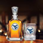 Heritage Pewter University of West Virginia Square Shot Glass | Hand-Sculpted 1.5 Ounce Shot Glass | Intricately Crafted Metal Pewter Alma Mater Inlay
