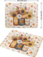 Autumn Sunflowers Vase Dish Drying Mat for Kitchen Counter,Fall Pumpkin Maple Leaves Drying Mat 18 x 24 Inch with High Absorbent Microfiber Dish Drying Drainer Mat for Coffee Bar
