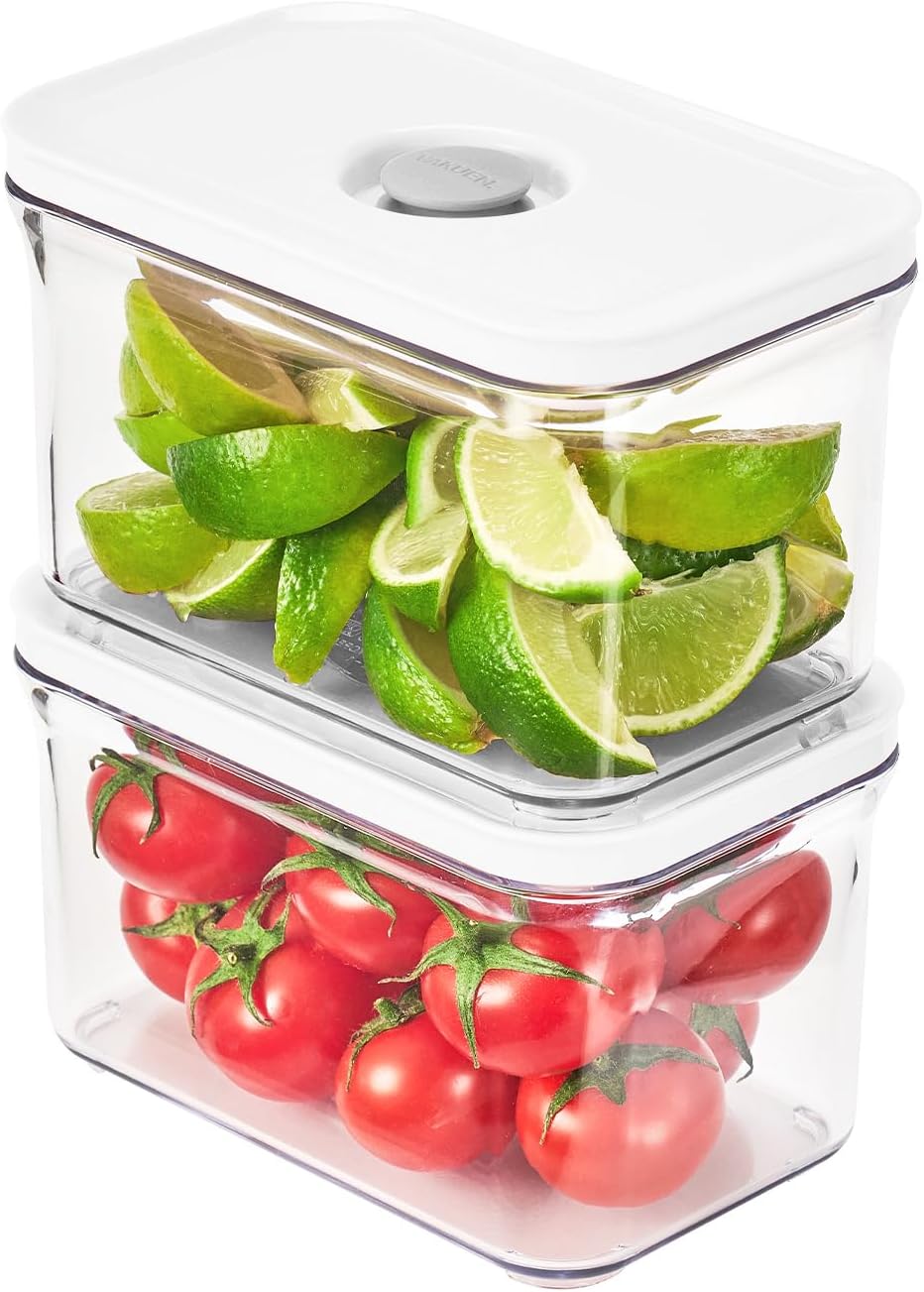 Premium Airtight Food Storage Containers, Rectangular 2PC(1.06qt), Smart One-Click Seal Lid, No Hinges, Patented Double Silicone Lining, 100% Leak Proof, BPA-FREE, Dishwasher, Microwave Safe