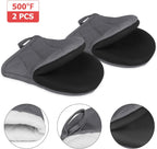 1 Pair Short Oven Mitts, Heat Resistant Silicone Kitchen Mini Oven Mitts for 500 Degrees, Non-Slip Grip Surfaces and Hanging Loop Gloves, Baking Grilling Barbecue Microwave Machine Washable