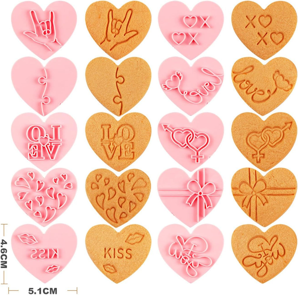 10 Pcs Heart Cookie Cutter Set, 3D Pressable Biscuit Cutter and Stamps, Valentine's Day Cookie Molds Wedding Party DIY Cake Decorating Kit (D)