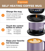 Self Heating Coffee Mug T1-16oz Fast Heating & Ultra Long-Lasting Battery Life, Heated Coffee Mug Up to 149℉ - Touch & App Controlled Coffee Mug, Birthday Gifts for Women and Men
