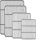 TeamFar Cooling Rack Set of 4, Stainless Steel Black Non-Stick Coated Various Size Wire Baking Roasting Rack for Baking Sheet Toaster Oven Pan, Non-Toxic & Non-Stick, Heavy Duty & Easy Clean