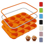 2 Pack 12 Cups Silicone Muffin Pan with Metal Reinforced Frame Regular Size Silicone Molds Cupcake Cake Baking Pans Cookie Baking Chocoflan Cupcake Mold Baking Homemade Muffins Cupcakes Egg Bites