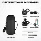 Insulated Water Bottle 32 oz, Triple Wall Vacuum Stainless Steel (Cold for 48 Hrs), Leak Proof & Non-BPA, Modern Water Flask Jug with Paracord Handle & Straw Spout Lids, Hydrangea
