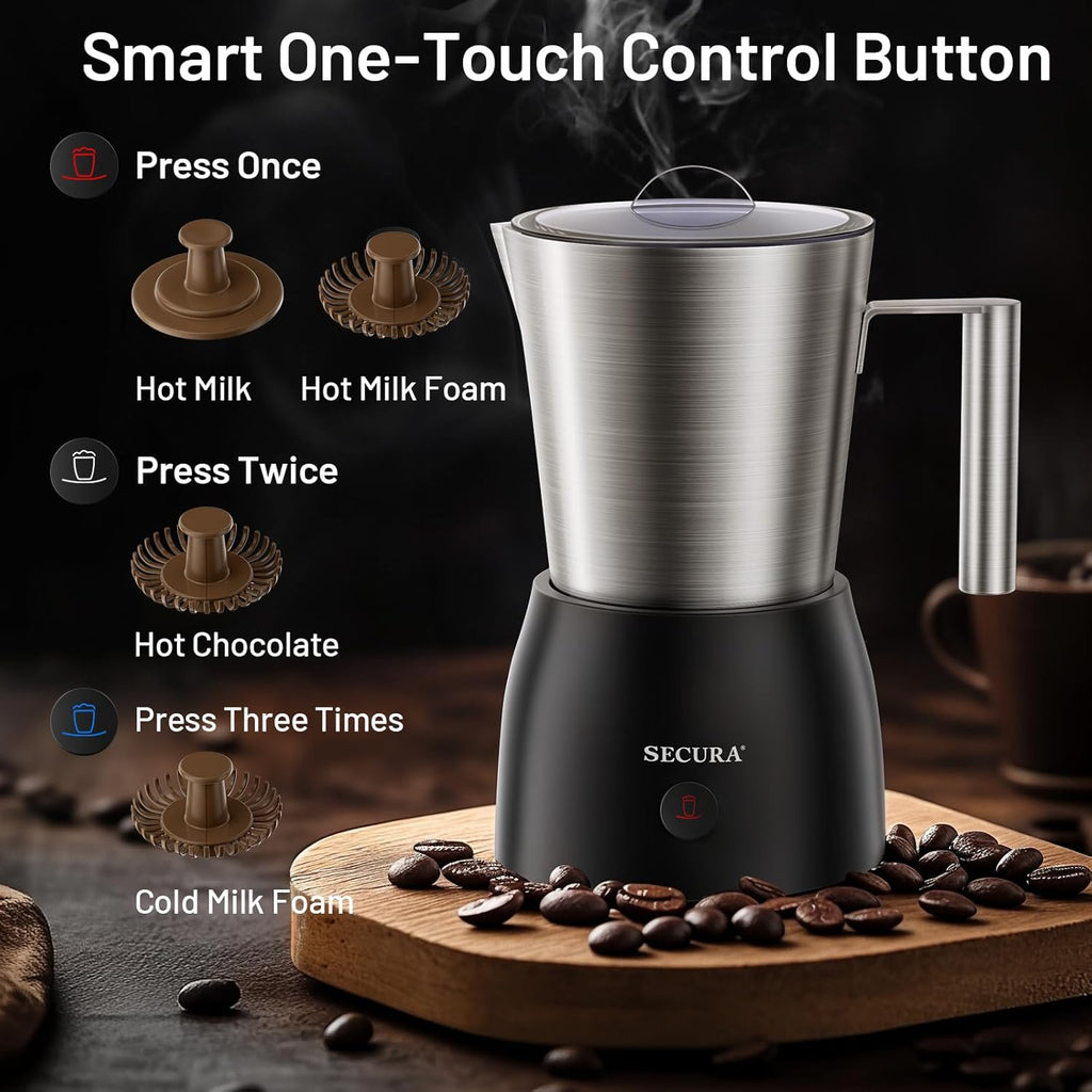 Secura Detachable Milk Frother, 17oz Electric Milk Steamer Stainless Steel, Automatic Hot/Cold Foam and Hot Chocolate Maker with Dishwasher Safe, 120V