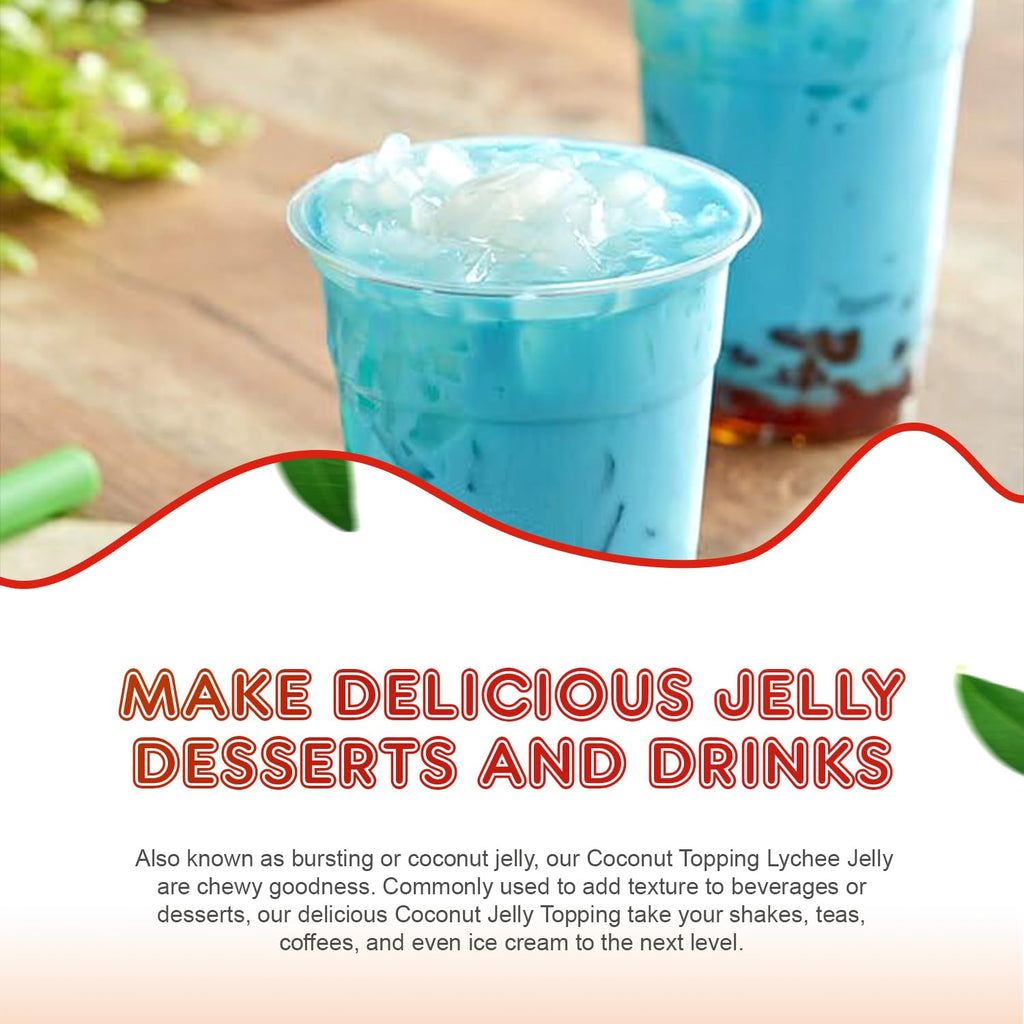 Fanale Coconut Jelly Topping nata de coco for Bubble Tea 8.3 lb | Lychee Jelly | for Boba Tea, Smoothies, Slushes, Desserts | 8.3 pound (Pack of 4) | JEL005-CS