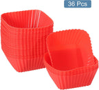 uxcell 36Pcs Silicone Cupcake Baking Cups, Silicone Muffins Liners Non-Stick Square Baking Cups, for Cooking Eggs Baking Muffins and Make a Cake(Red)