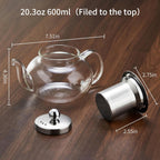 Glass Teapot Stovpetop Safe,20 oz/ 600 ml Stove Top & Microwave Safe Small Borosilicate Glass Kettle with Loose Leaf Tea Strainer For Flower Blooming Tea, Clear