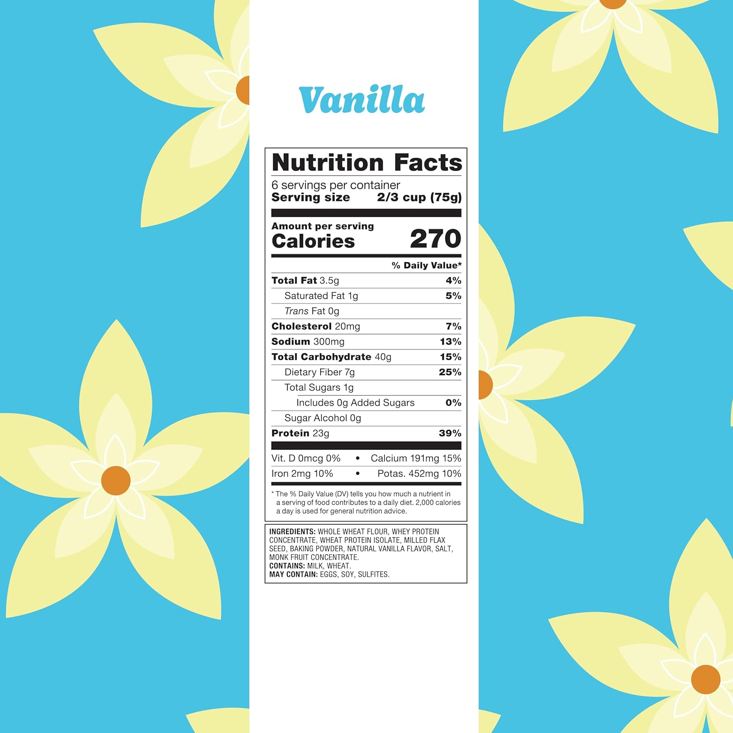 Flourish Protein Pancake & Waffle Mix, with Whey Protein & Flax Seed, No Added Sugar, High in Protein & Fiber - Just Add Water - Vanilla Flavour, 430g (3 Pack) - Made in Canada