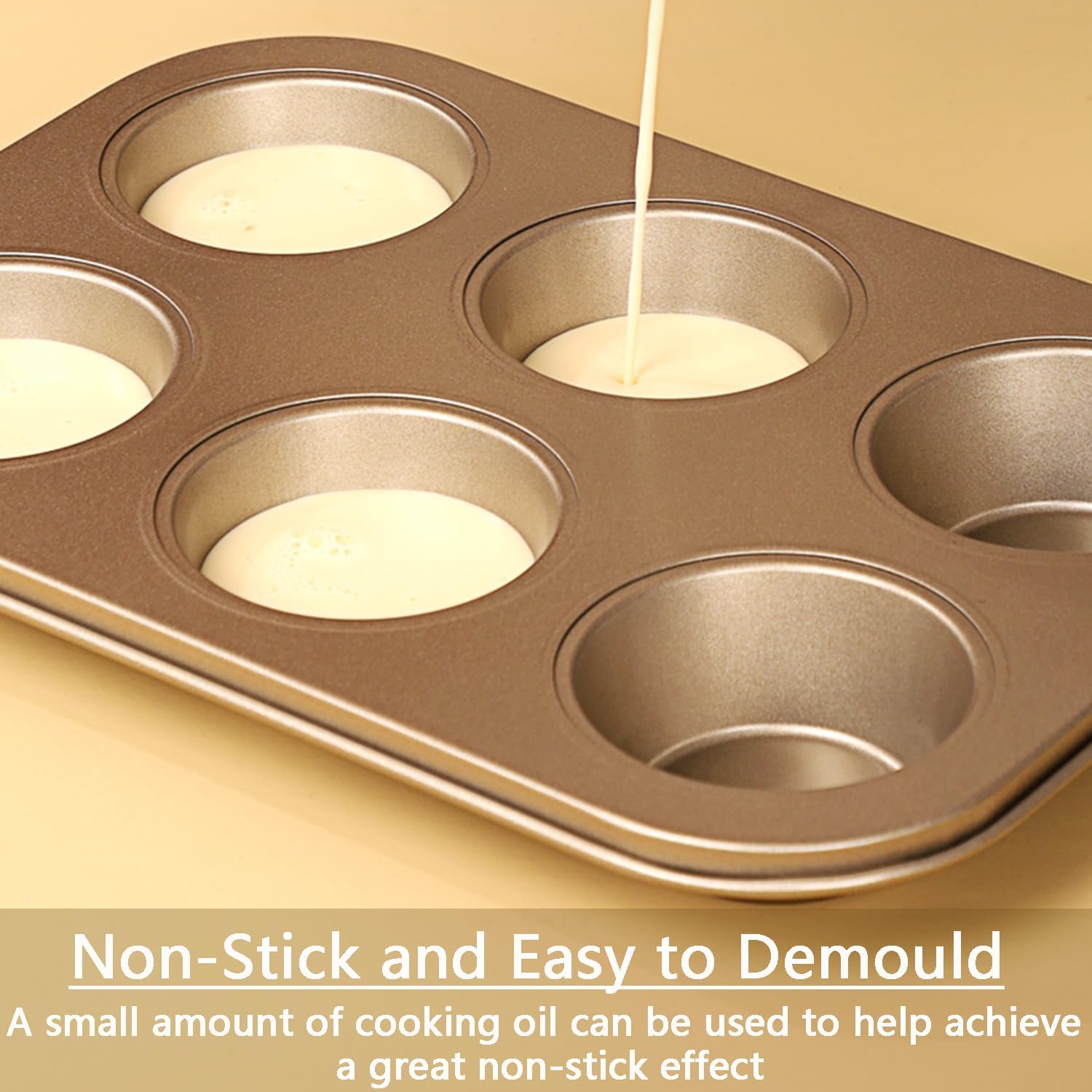 2Pcs Non-Stick 6-Cup Muffin Pan for Baking, Carbon Steel Cupcake Baking Tray, Stackable Cupcake Molds, Dishwasher Safe - 10.4 x 7.3 x 1.1 Inches (Black)