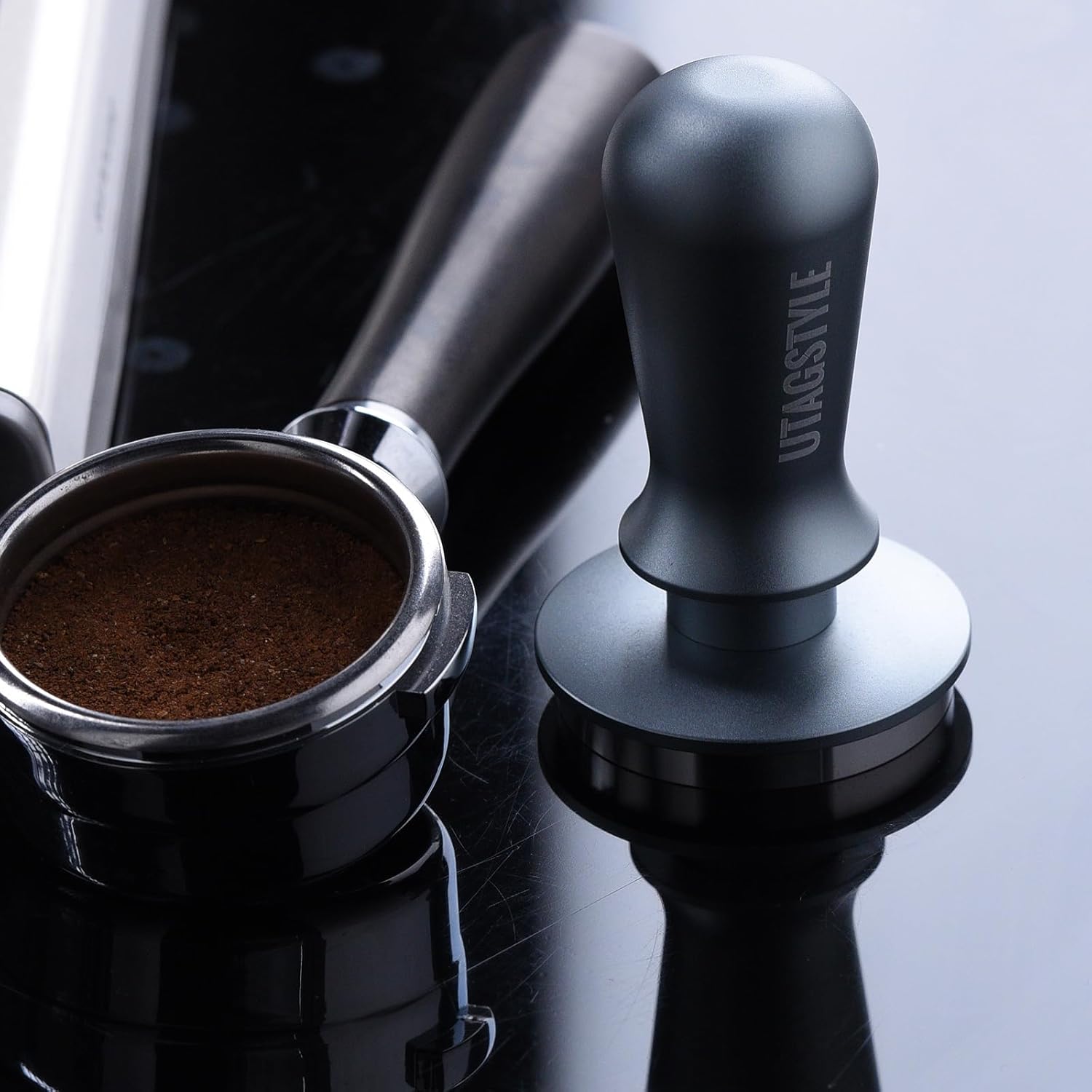 53.3mm Espresso Tamper Coffee Tamper with Calibrated Spring Loaded Barista Espresso Hand Tamper Stainless Steel Flat Base Leveling Coffee Press Tamper Fits for 54mm Portafilter Basket