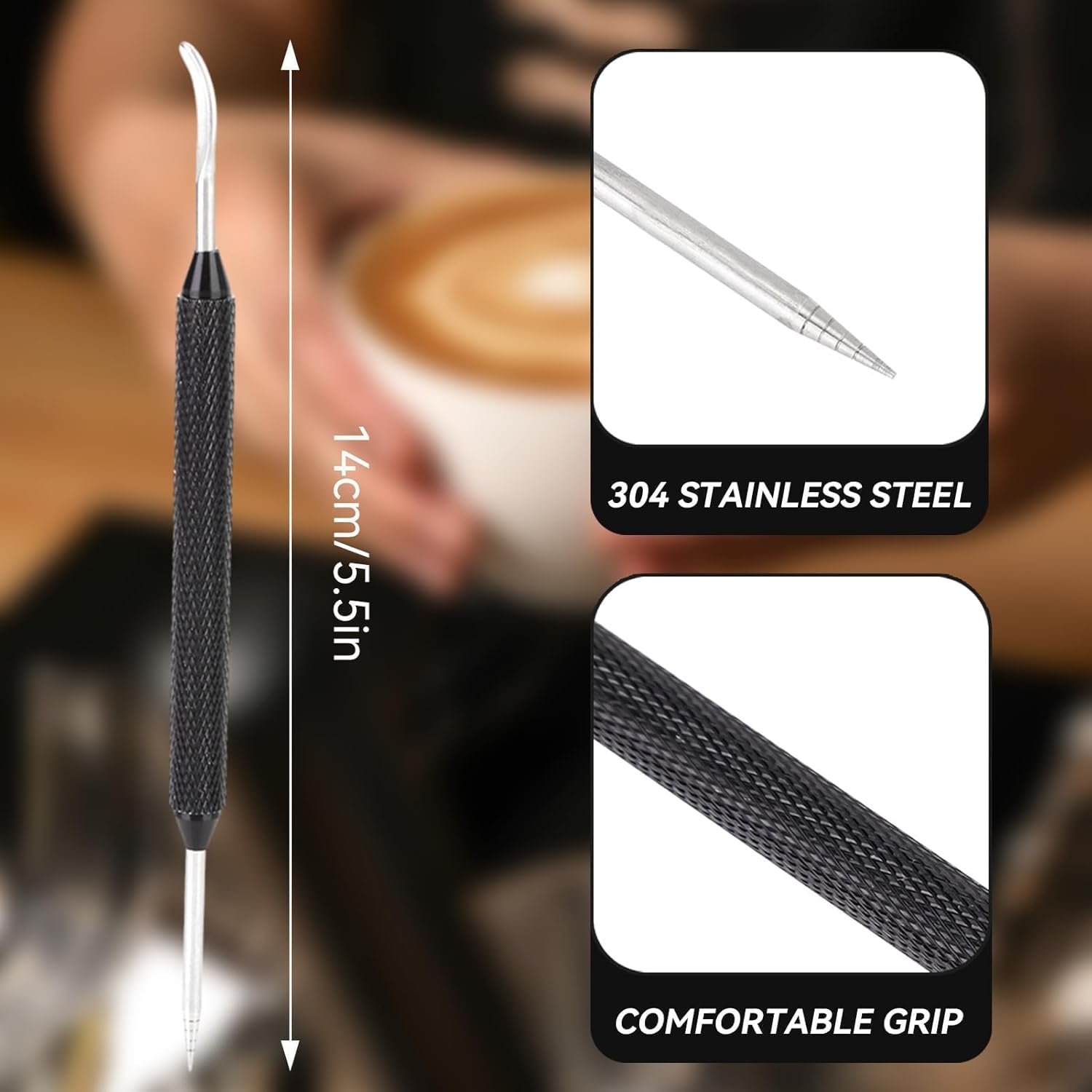 2PCS Latte Art Pen, Stainless Steel Latte Art Tools 2 Ends Coffee Art Pen Latte Pen Coffee Pull Needle Coffee Fancy Stitch Barista Tool Coffee Art Tools for Cappuccino Latte Espresso Decorating