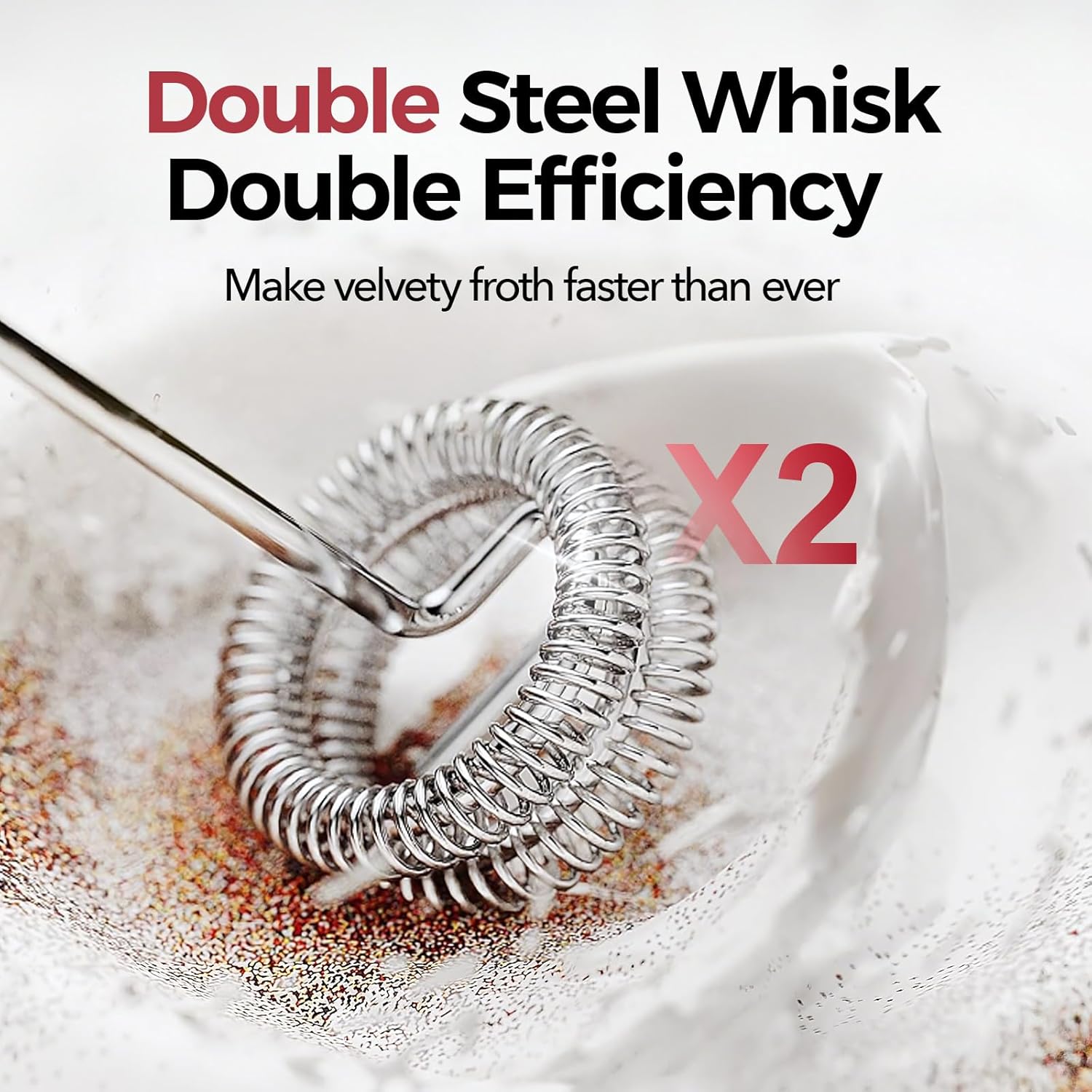 YARRAMATE Rechargeable Milk Frother Wand Handheld, 3 Speed Adjustable Electric Drink Mixer with 2 Whisks, Stainless Steel Stirrer for Coffee, Lattes, Protein Shakes, Matcha, Egg