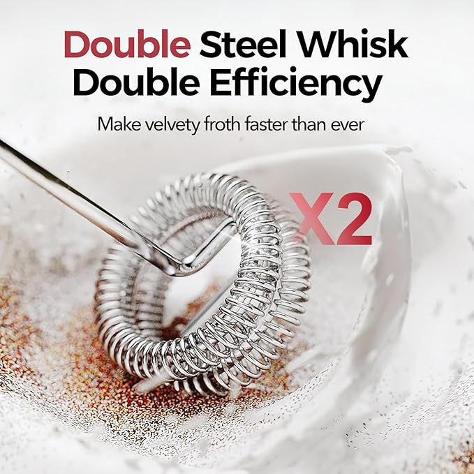 YARRAMATE Rechargeable Milk Frother Wand Handheld, 3 Speed Adjustable Electric Drink Mixer with 2 Whisks, Stainless Steel Stirrer for Coffee, Lattes, Protein Shakes, Matcha, Egg