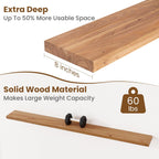 Floating Shelves for Wall Decor, 8" Deep Rustic Solid Elm Wood Floating Shelves Wall Mounted, Wall Shelves with Invisible Bracket for Living Room Bathroom Bedroom Kitchen, 72 Inch Set of 1, Natural