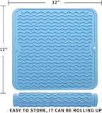 Silicone Dish Drying Mat for Multiple Usage,Easy clean,Eco-friendly,Heat-resistant Silicone Mat for Kitchen Counter or Sink,Refrigerator or Drawer liner Light Blue M 12 inches x 12 inches