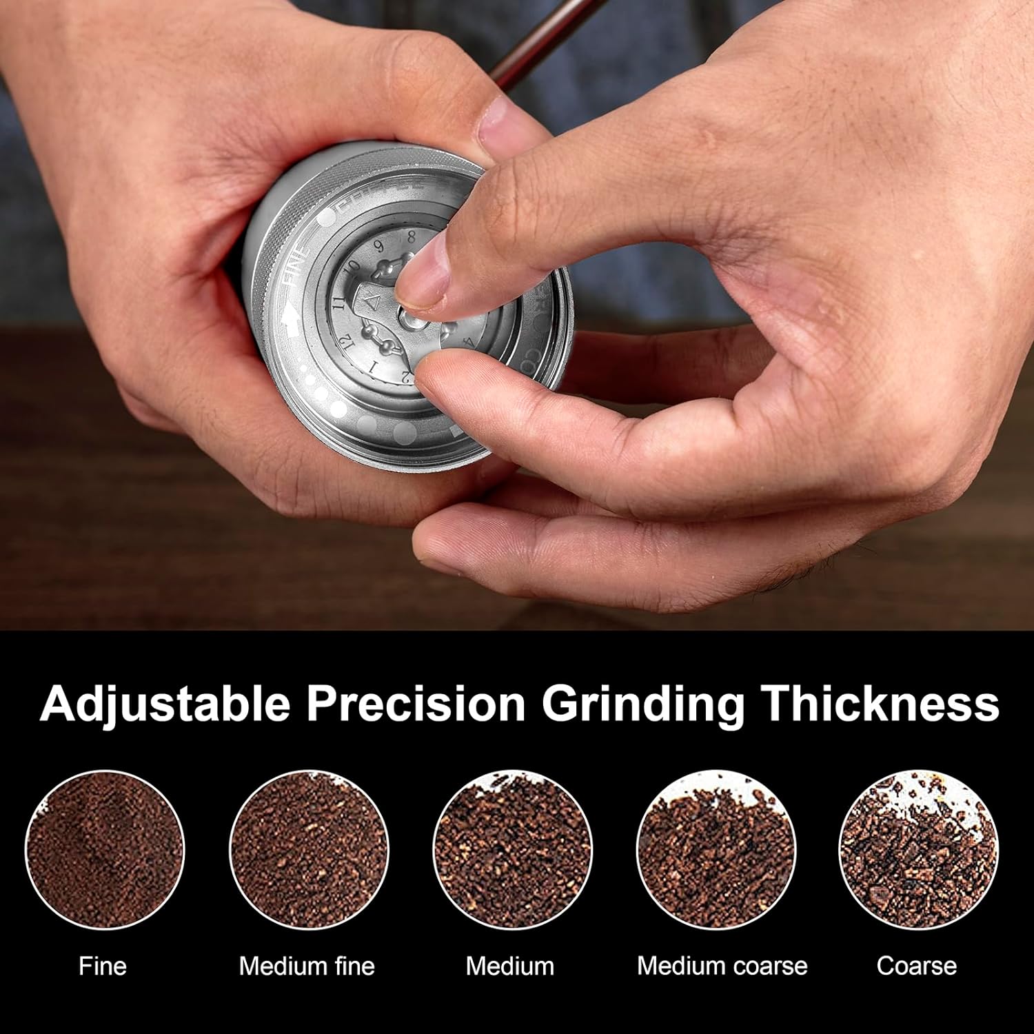 M6 Manual Coffee Grinder,Conical Hexagonal Burr & Double Bearings for Smooth Grinding,Portable Mini Hand Coffee Grinder for Espresso Pour Over French Press at Home or Camping Travling