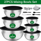 Mixing Bowls Set, 27PCS Stainless Steel Mixing Bowl with Lid Set, Large Nesting Bowls 7, 4.5, 3, 2.5, 2, 1.5QT, Measuring Cups and Spoons Baking Utensils Metal Bowl for Kitchen Prep