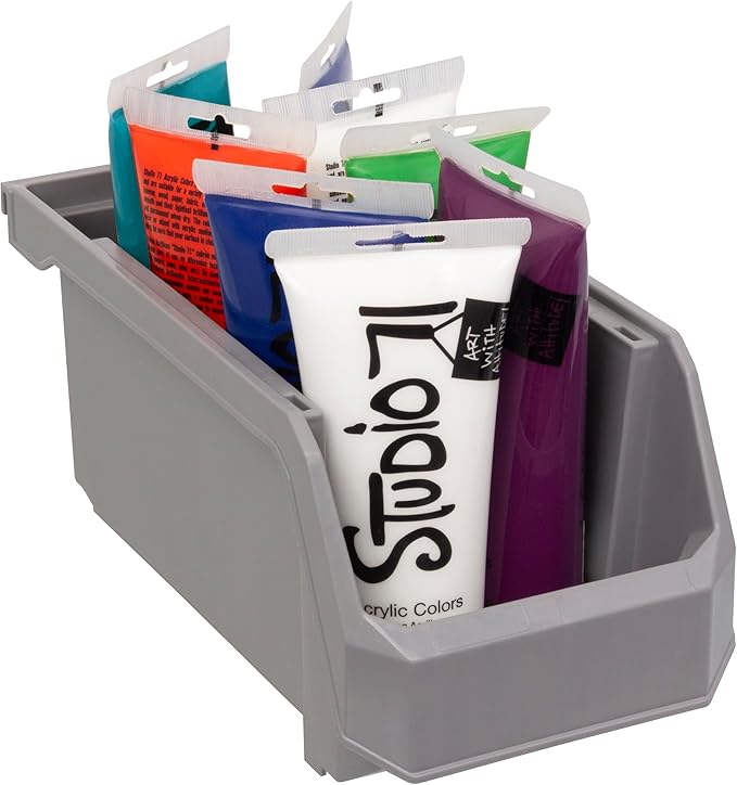 Plastic Containers for Organizing and Storage Bins for Closet, Kitchen, Office, Garage or Pantry Organization, Stackable Bins, Medium (11" x 5" x 5.5"), 8-Pack, Grey