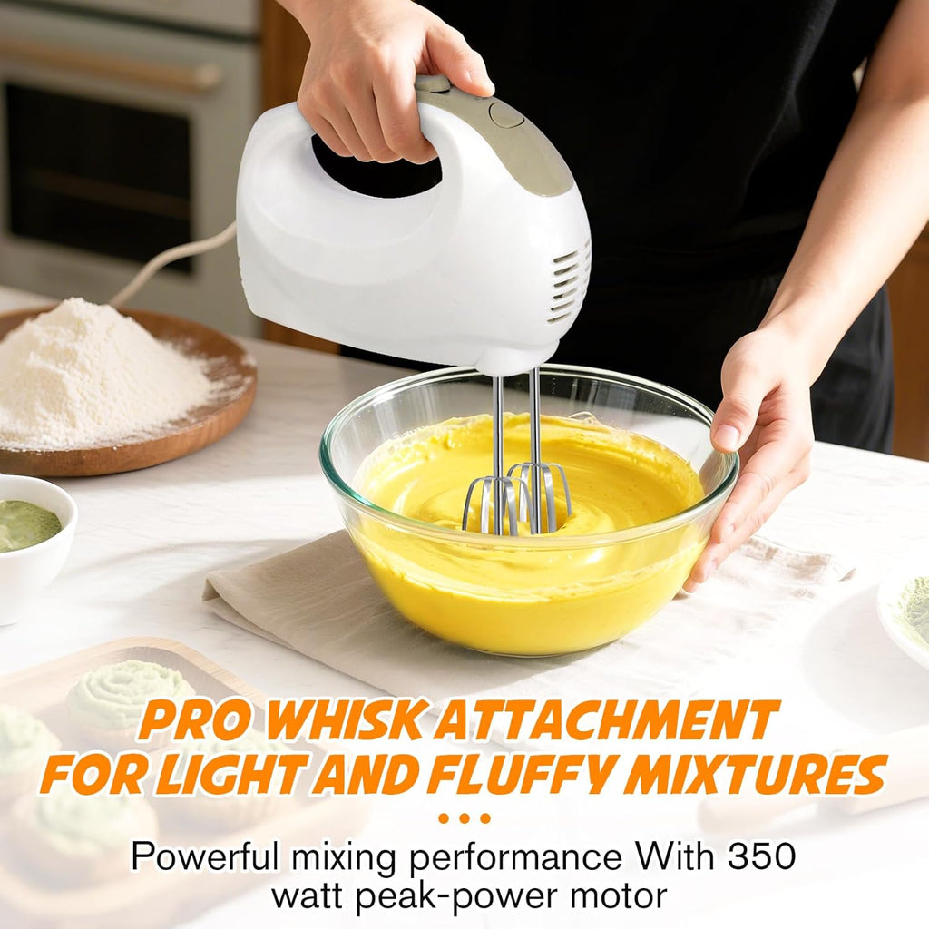 5-Speed Electric Hand Mixer with Whisk, Traditional Beaters, 120 Watts,Portable & Lightweight, Blending or Cooking, Brown