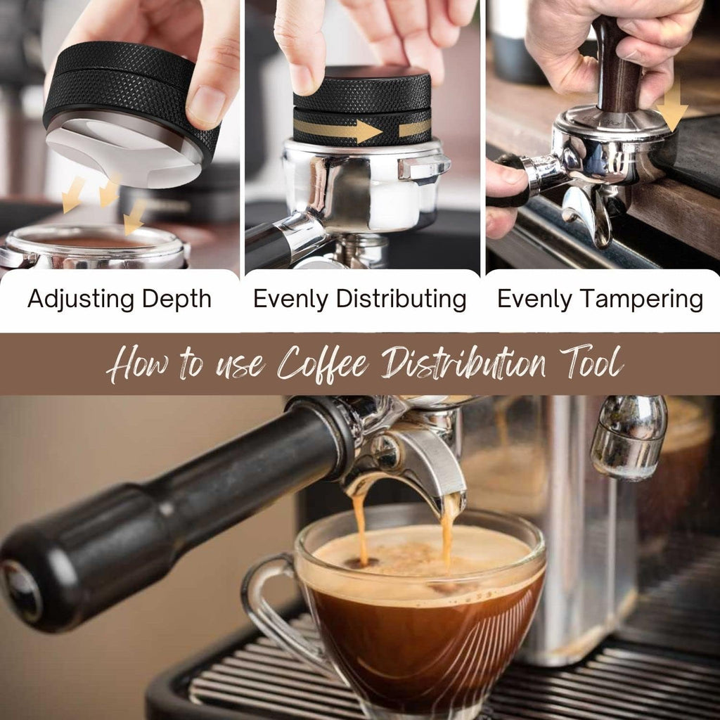 Flexzion Espresso Distribution Tool 51mm Coffee Leveler, Adjustable Depth and Universally Compatible Espresso Leveler for 51mm Portafilters and Espresso Machines