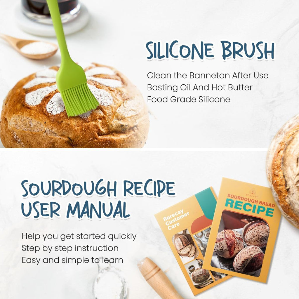 Rorecay Banneton Bread Proofing Baskets Set of 2, 9 Inch Round Cane Sourdough Bread Rising Basket Bowls with Sourdough Bread Making Tools Baking Supplies for Sour Dough Proofing Fermentation