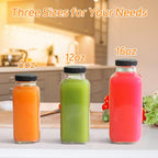 6 Pack 12oz Glass Drink Bottles with Lids, 360ml Vintage Glass Water Bottles with Caps, Reusable Juice Containers Drinking Jars for Juicing, Milk, Ginger, Kombucha, Beverage