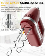Electric Hand Mixer, Powerful 300W Hand Mixer Electric Handheld with 304 Beaters, Dough Hook, Hand Held Mixer with Turbo for Baking Cakes, Eggs, Cream Food(Red)