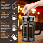 French Press Coffee Maker (21oz 600ML 3-4Cup) Coffee Press, with 4 Filters System, Heat Resistant Thickness Borosilicate Glass, Cold Brew Coffee Tea Pot Gifts (Bright Black)