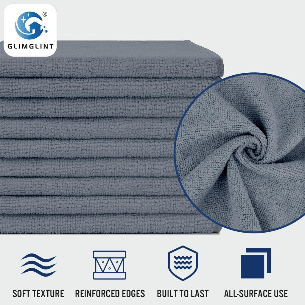 GLIMGLINT Grey Microfiber Cleaning Cloth, 12 Pack Cleaning Towels for Kitchen, Lint Free, Scratch-Free, Highly Absorbent, and Reusable Cleaning Rags for House, Window and Glass, Cars, 14"X12"