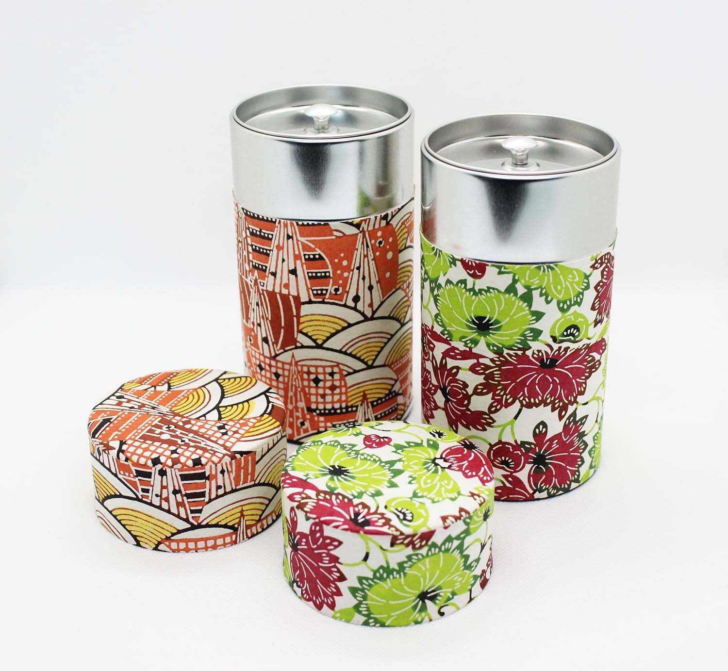 Japanese Pokkan Coffee Spice Tea Tin Canister Washi Paper Storage with Lid 7.05 oz Capacity (Natsuhana)