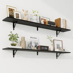 RICHFOCUS Floating Shelves for Wall Decor, 55.1W x 8D Wall Shelves Set of 2, 8 Inch Deep Rustic Wood Shelves Wall Mounted with Brackets, Long Floating Shelves for Living Room Bedroom Kitchen, Black