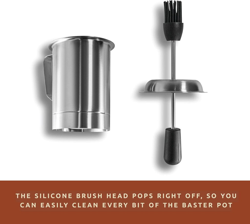 Bellemain Basting Pot & Brush Set - Silicone Basting Brush for Cooking, Smoking & BBQ Grill - Meat Baster Set