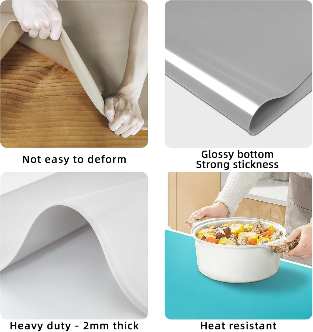 KVK 43.3×25.6in Silicone Mats for Kitchen Counter - Extra Large Silicone Mat Heat Resistant - Glossy Bottom Non Slip - Universal Painting Craft Resin Mat Table Countertop Protector, Camel