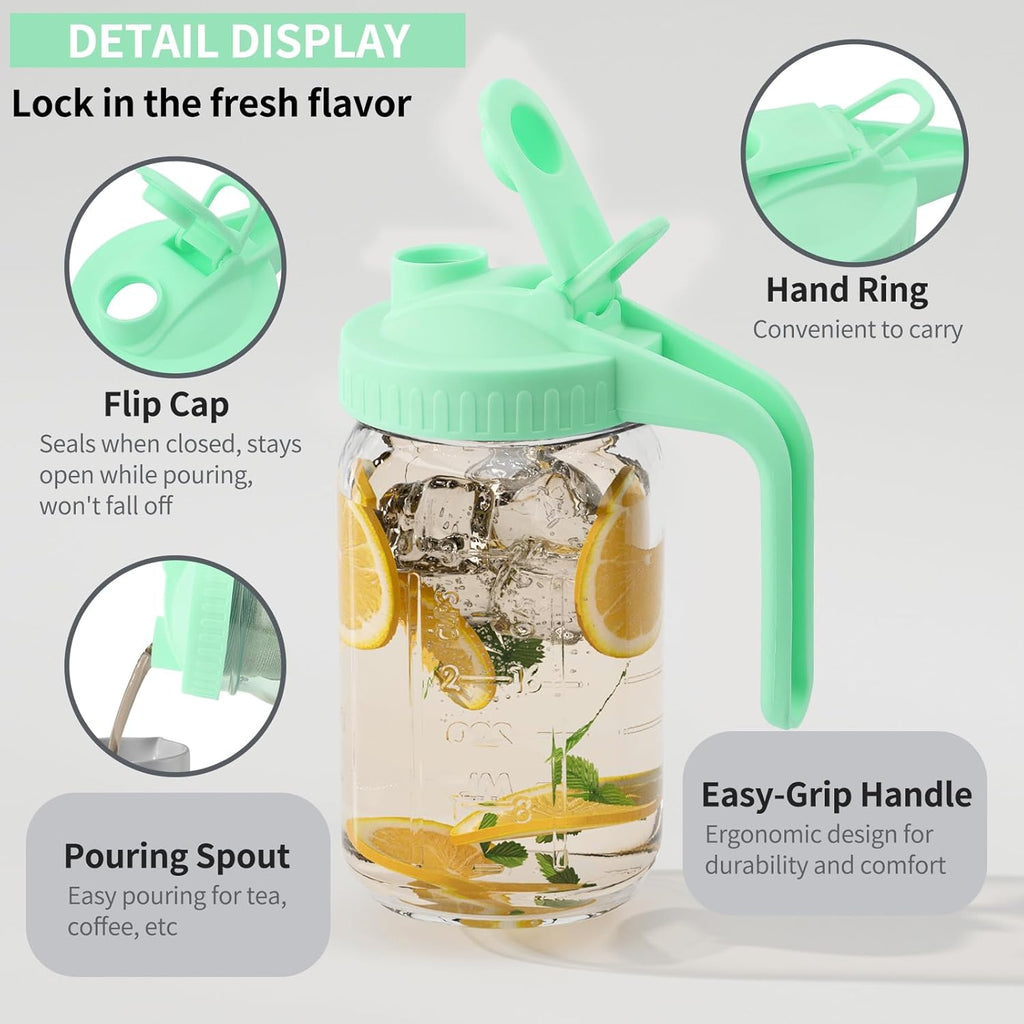 32oz Glass Pitcher with Lid &Pour Spout - 1 Quart Breastmilk Pitcher Double Leak Proof, Creamer Container for Sun Tea, Juice, Cold Brew Coffee, Breastmilk Storage Container -Green Lid