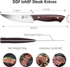 DDF iohEF Steak Knives Set of 6, Non-serrated Steak Knife 4.5 Inch High Carbon Japanese Stainless Steel Kitchen Steak Knife 6 Pieces Dinner Knives Ultra Sharp with Ergonomic Handle and Gift Box