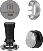 58mm Espresso Tamper Set - Spring-loaded Coffee Tamper, Adjustable Depth Espresso Distributor Leveler, Magnetic Dosing Funnel Aluminum Metal, Reusable Puck Screen, Fit for 58mm Portafilters