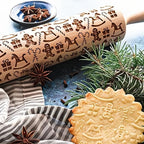 Christmas Wooden Rolling Pin for Baking,Engraved Embossing Rolling Pin Cookie Stamps Roller Square Grid Cookies Mold Kitchen Decor Tools for Kids Adults(Gingerbread Man)