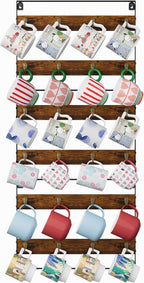 Mug Racks for Wall, Coffee Mug Holder Wall Mount Up to Hold 24 Mugs, Coffee Mug Rack Wall Mounted（3Pack） for Kitchen, Home, Coffee Bar, Rustic Wood and Iron