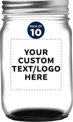 DISCOUNT PROMOS 10 Decorating Mason Jars Set, 12 oz. - Customizable Text, Logo - Canning, Aluminum Lid - Black
