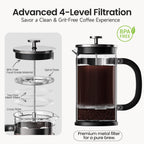 BAYKA 21 Ounce 0.6 Liter French Press Coffee Tea Maker Small, Heat Resistant Thickened Borosilicate Glass Stainless Steel Single Serve Brewer, Cold Brew Cafetera Teapot, Dark Pewter