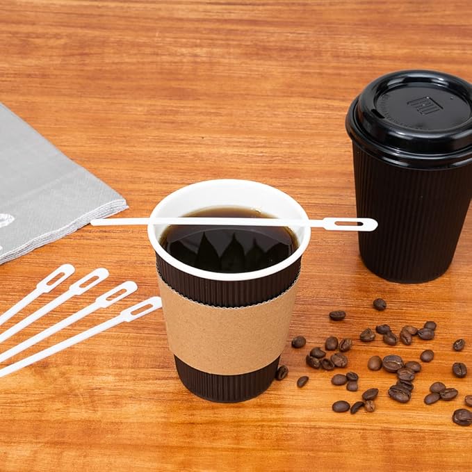 Restaurantware-5.8 Inch Coffee Stirrers, 100 Disposable Coffee Stirring Sticks - Unique Keyhole Design, For Hot And Cold Drinks, White PS Plastic Plastic Stir Sticks, For Coffees and Cocktails,