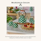 MACKENZIE-CHILDS Enamel Squashed Pot, Cute Enameled Container with Lid, 20 Ounces, Green-and-White Emerald Check